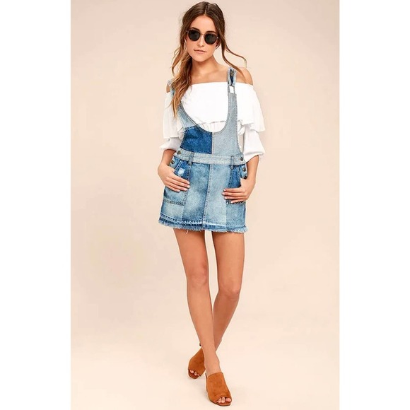 Free People Pants - Free People Patchwork Blues Blue Pinafore Dress